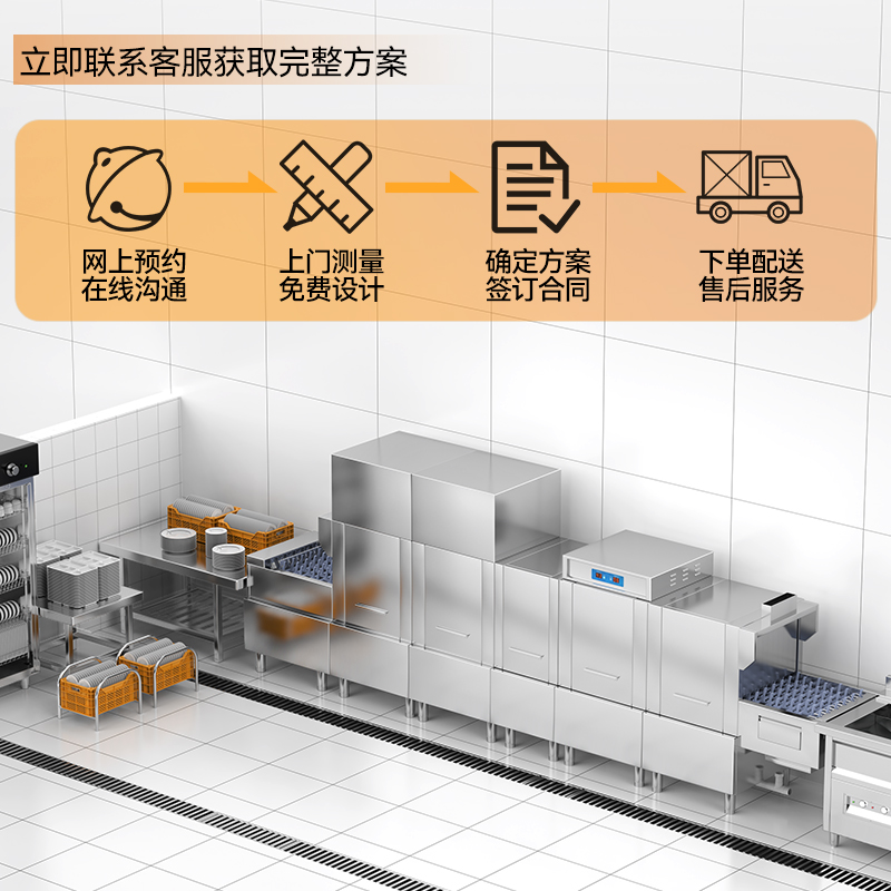 麥大廚豪華款4.6m斜插式雙缸雙噴淋單烘干洗碗機商用